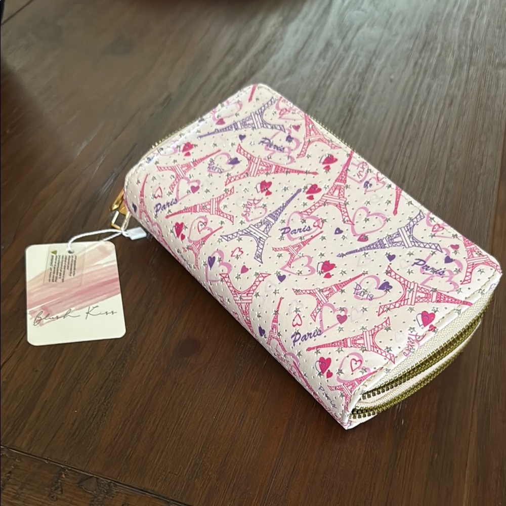 Pink and White Wallet with Paris Design